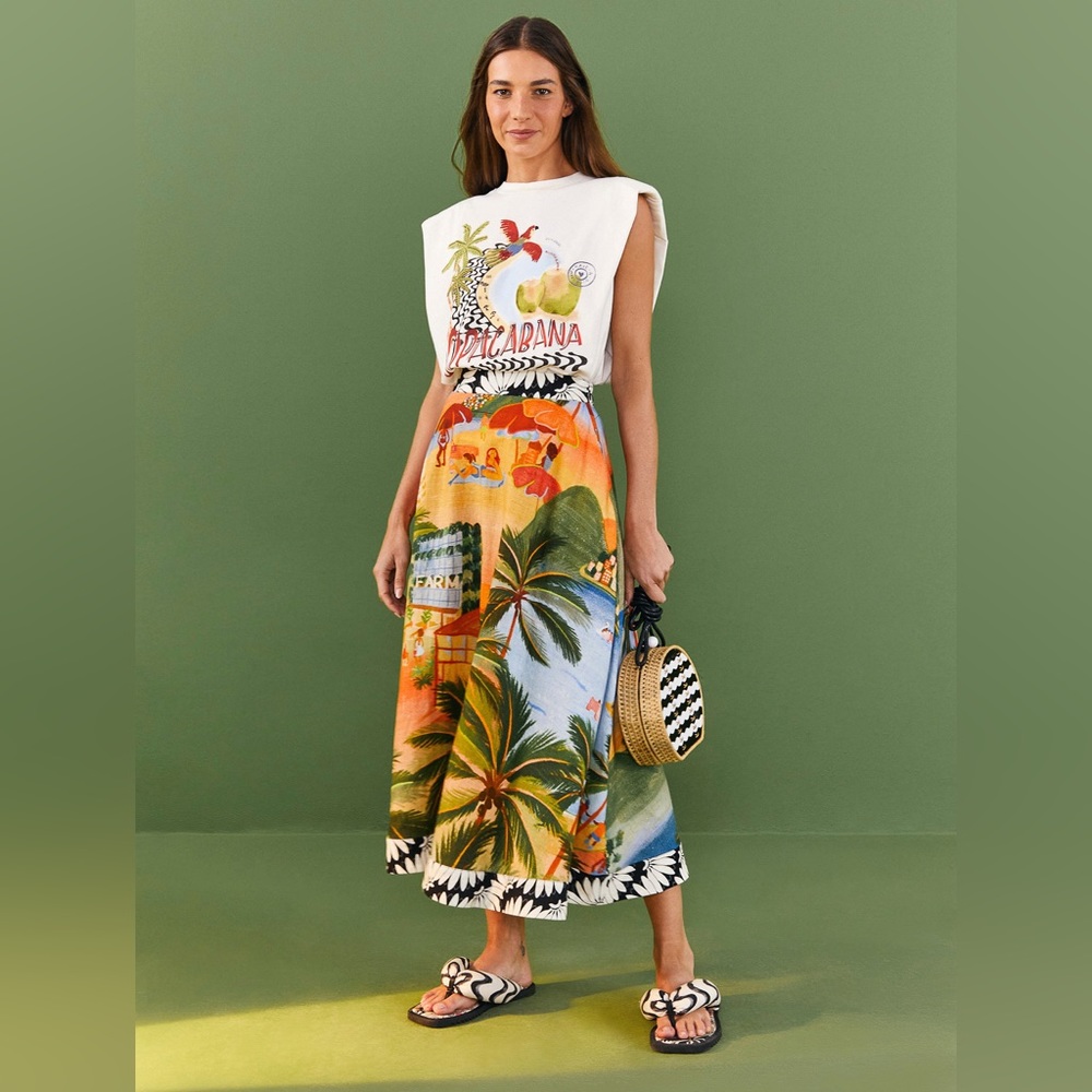 FARM Rio White Graphic Sleeveless Muscle Tee with Tropical Print - Picture 1 of 10